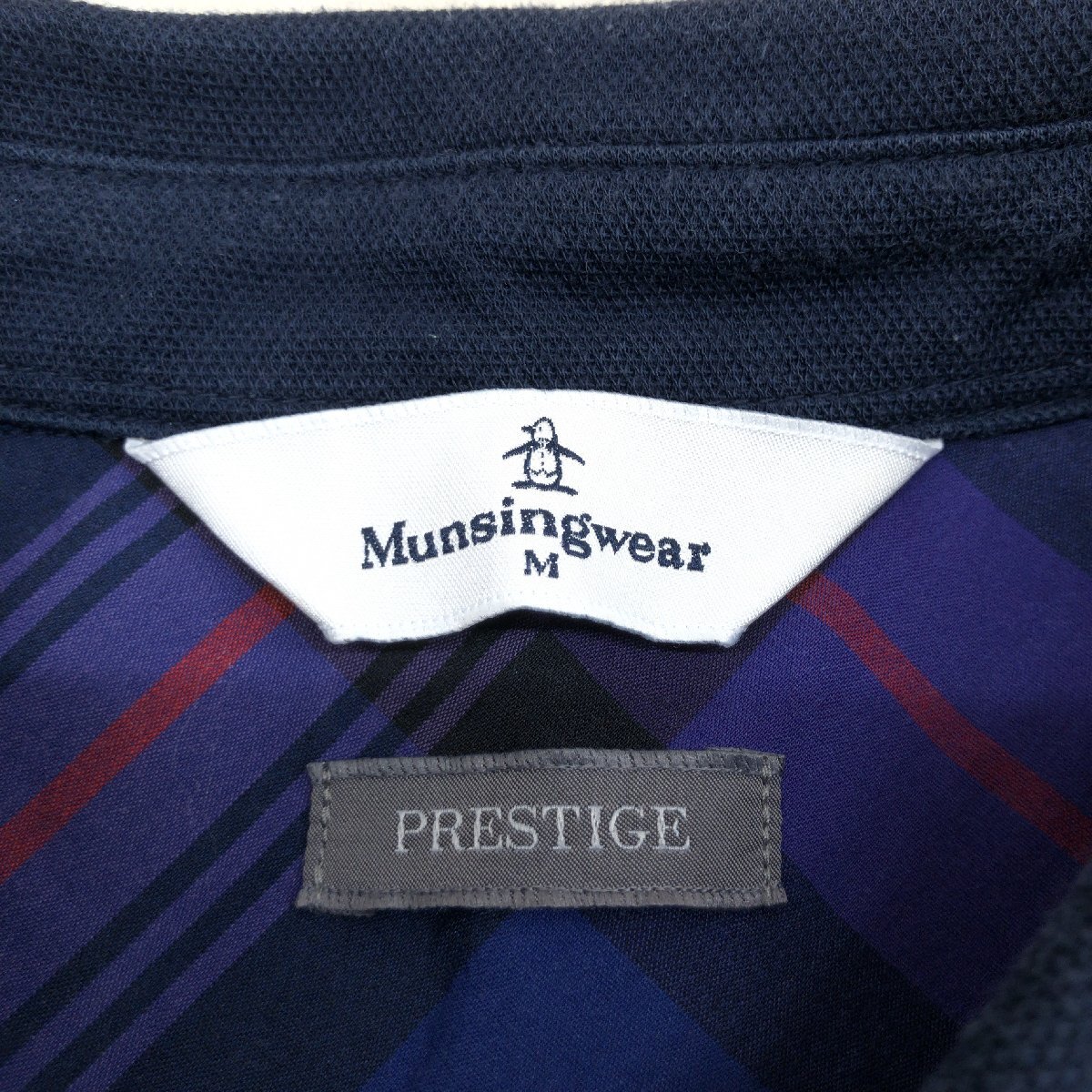 MUNSINGWEAR マンシングウェア 吸水速干 ドライ コットン ゴルフシャツ M 濃紺 ネイビー 日本制 ポロシャツ 半袖 ロゴ刺繍 レディース