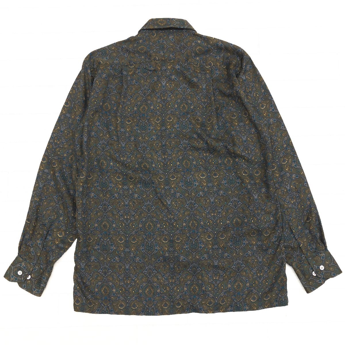 90's DAKS ダックス 総柄 高級(jí)シルク100% ロングスリーブ シャツ M モスグリーン 長(zhǎng)袖 CHOYA制 ヴィンテージ 古著 レトロ メンズ 紳士