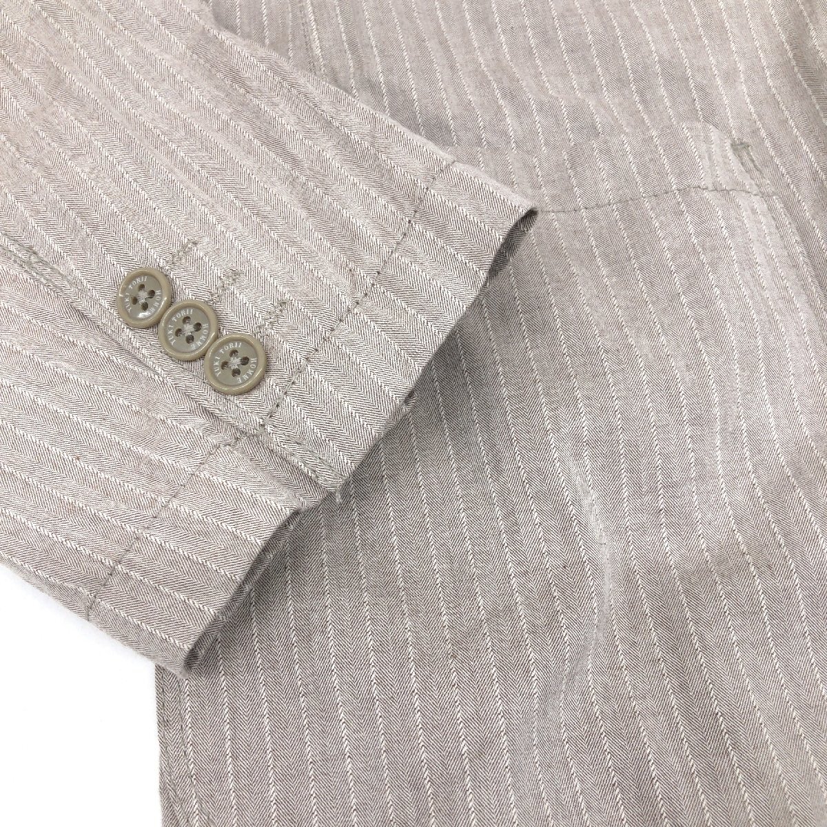 ●YUKI TORII HOMME ユキトリイオム 綿麻 コットンリネン 2B テーラードジャケット BE6 ブラウン系 ストライプ 羽織り 特大 大きいサイズ