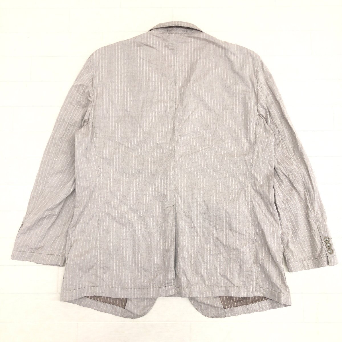 ●YUKI TORII HOMME ユキトリイオム 綿麻 コットンリネン 2B テーラードジャケット BE6 ブラウン系 ストライプ 羽織り 特大 大きいサイズ