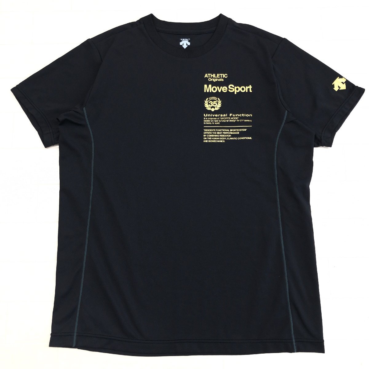 DESCENTE デサント ムーブスポーツ 吸水速干 ドライ トレーニングシャツ L 黒×金 ブラック ゴールド 半袖 Tシャツ Move Sport メンズ 紳士