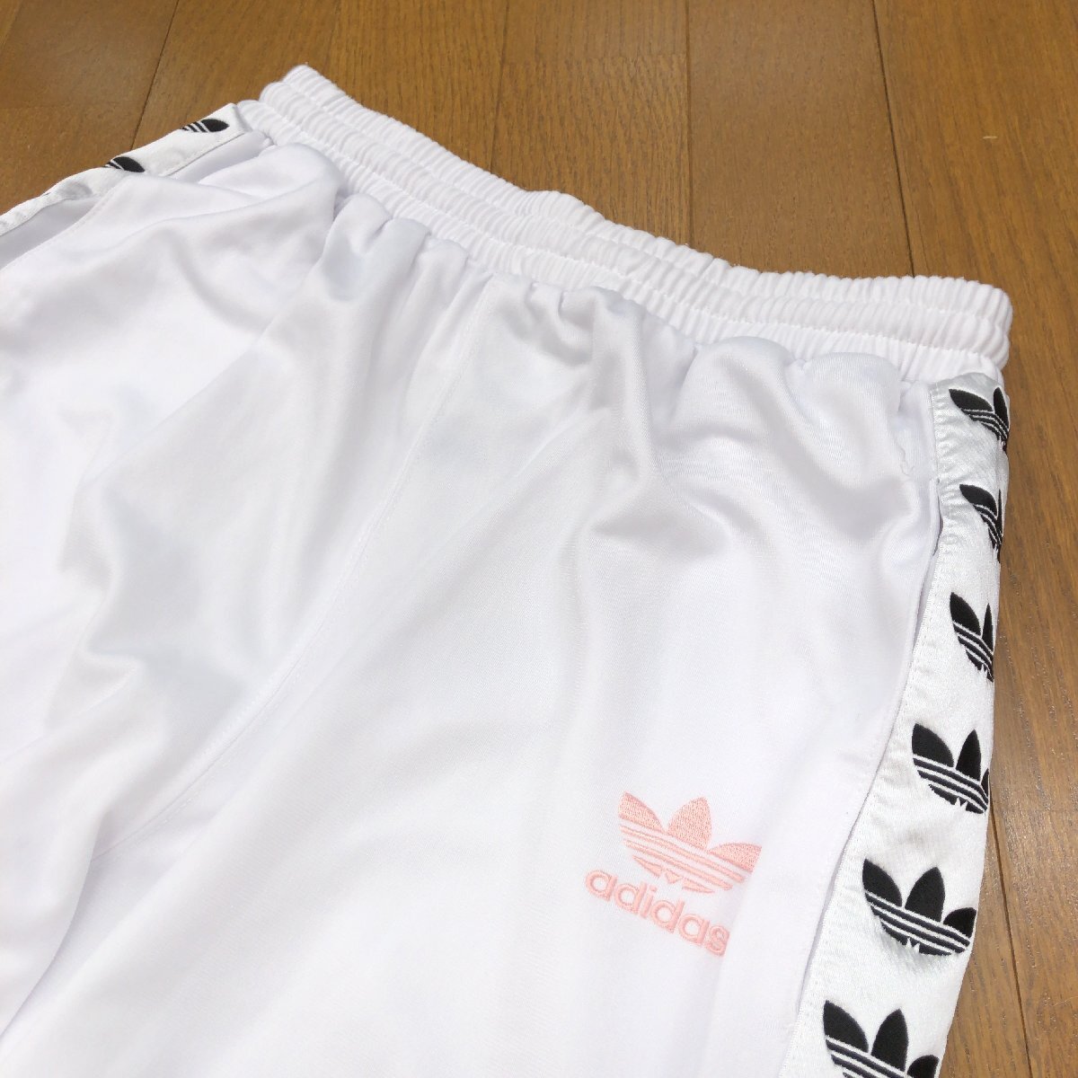 90's adidas originals アディダスオリジナルス トレフォイルロゴ ライン ジャージ ロングパンツ M 白 ホワイト レディース 古著 VINTAGE]