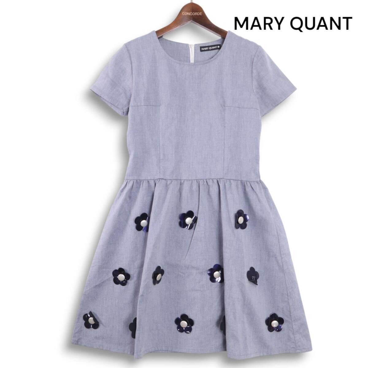 MARY QUANT マリークワント 春夏★ 半袖 デイジー 花柄 フラワー モチーフ 半袖 ワンピース Sz.M レディース_画像1