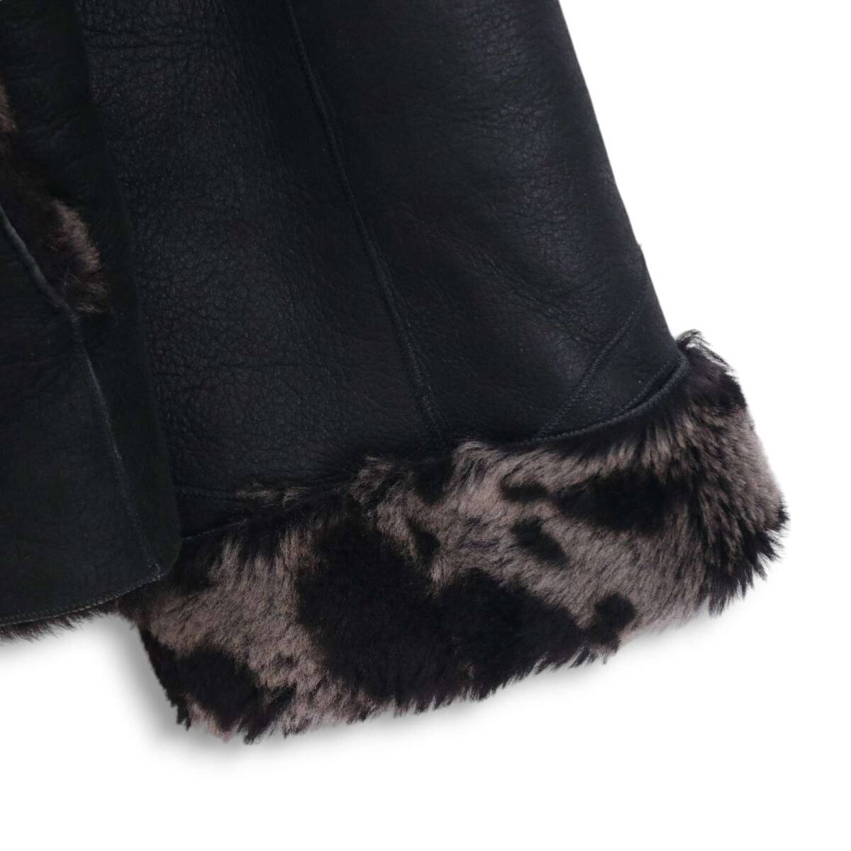 ville d'azur ビルダジュール 秋冬 アニマル柄 ボア♪ 羊革 毛皮 リアル ムートン ジャケット コート Sz.40 レディース 黒_画像3