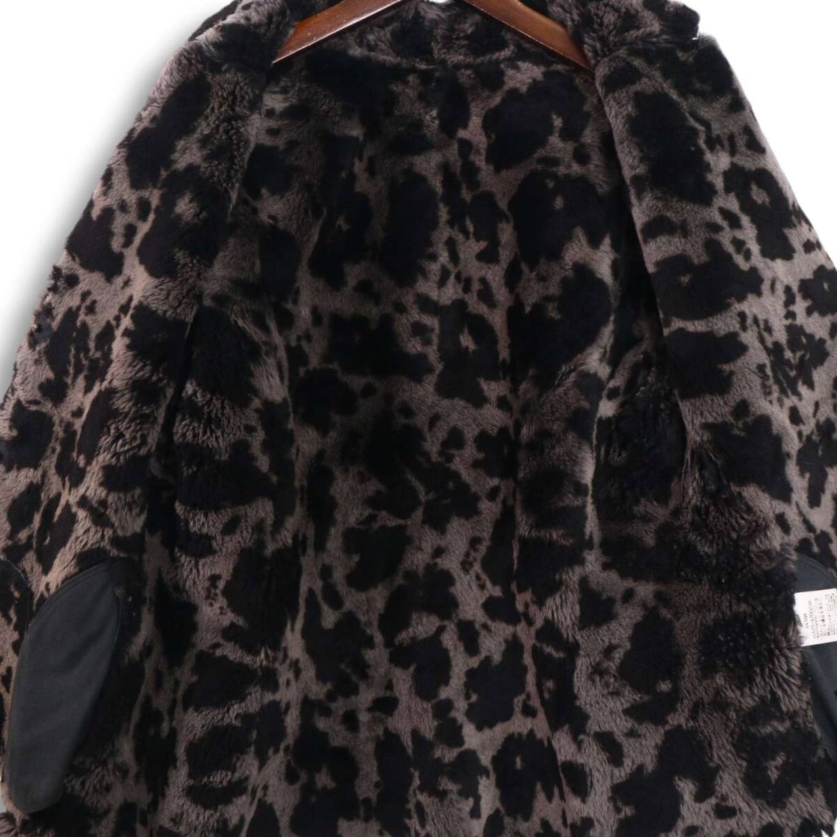 ville d'azur ビルダジュール 秋冬 アニマル柄 ボア♪ 羊革 毛皮 リアル ムートン ジャケット コート Sz.40 レディース 黒_画像5