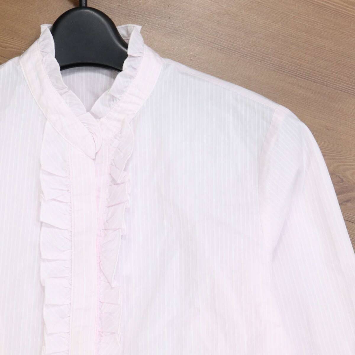 組曲 KUMIKYOKU 通年 フリル デザイン♪ 長袖 ストライプ ブラウス シャツ Sz.1　レディース_画像2