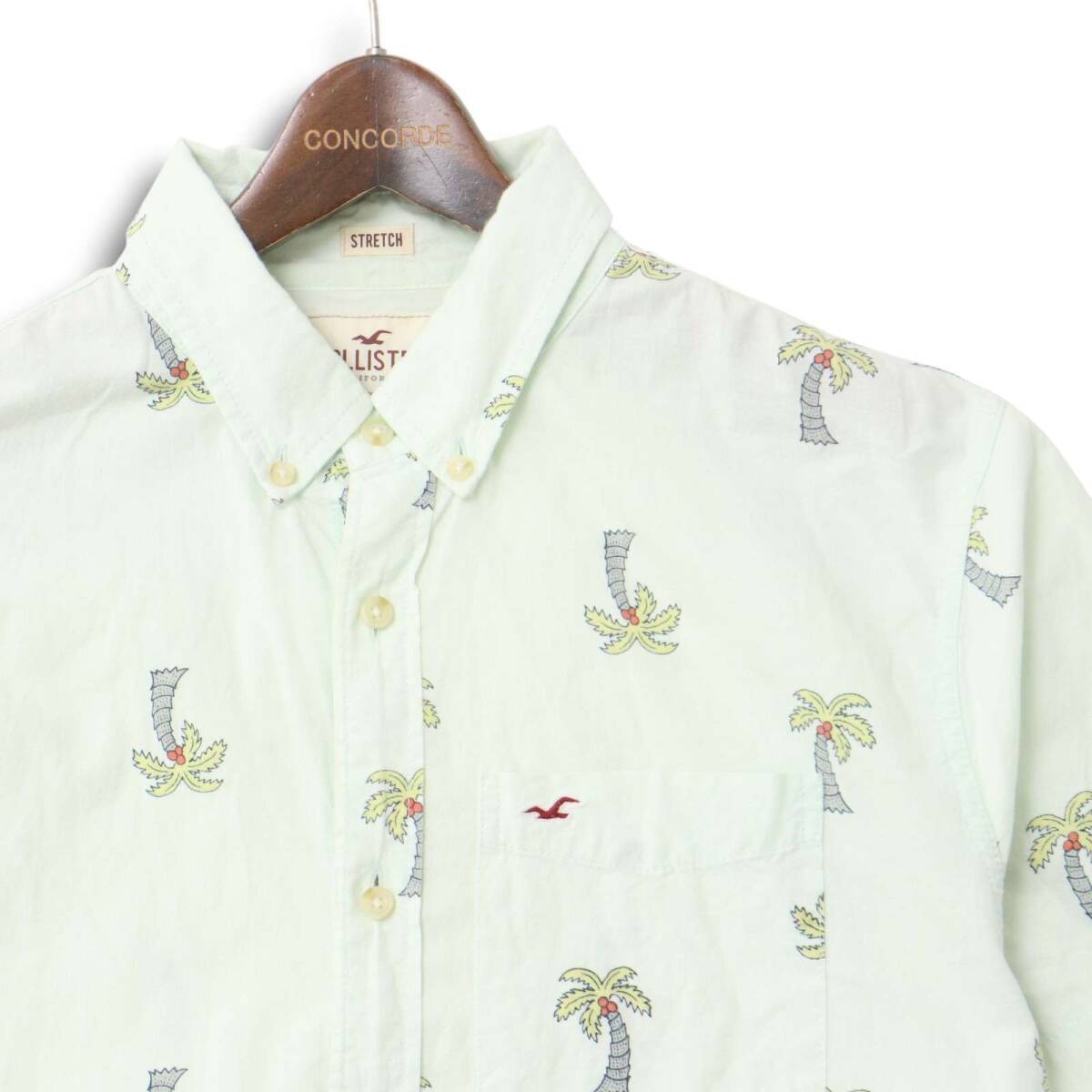 Hollister ホリスター 春夏 ロゴ刺繍★ パームツリー 総柄 半袖 ボタンダウン アロハ シャツ Sz.XL メンズ 大きいサイズ_画像2