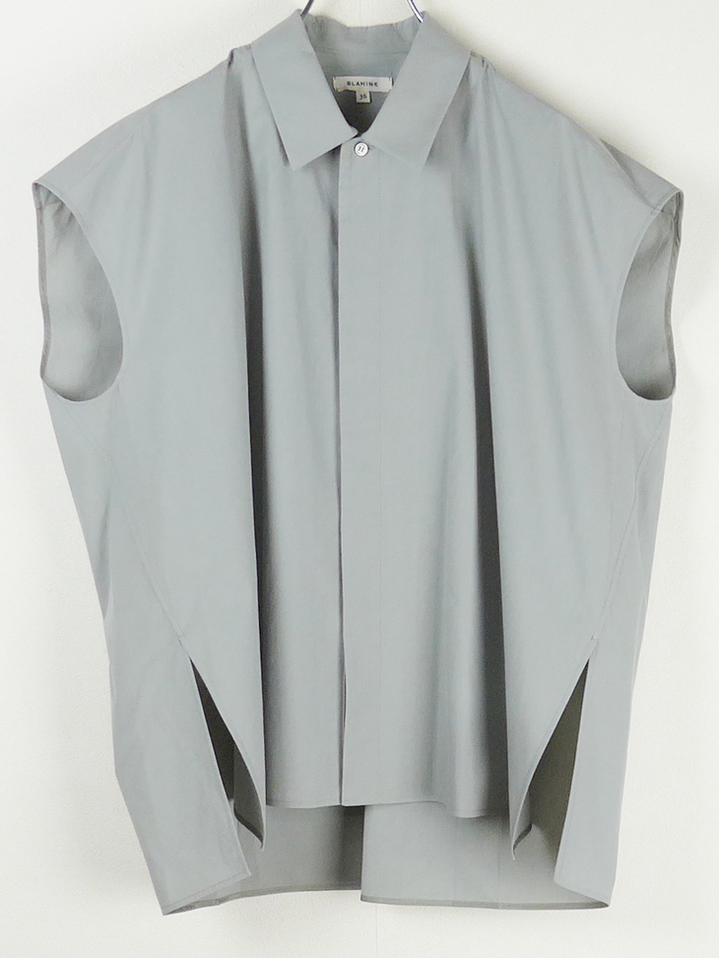 BLAMINK ブラミンク 24SS レギュラーカラー ノースリーブブラウス MD.GRAY グレー Drawer オーバーサイズ コットンシャツ