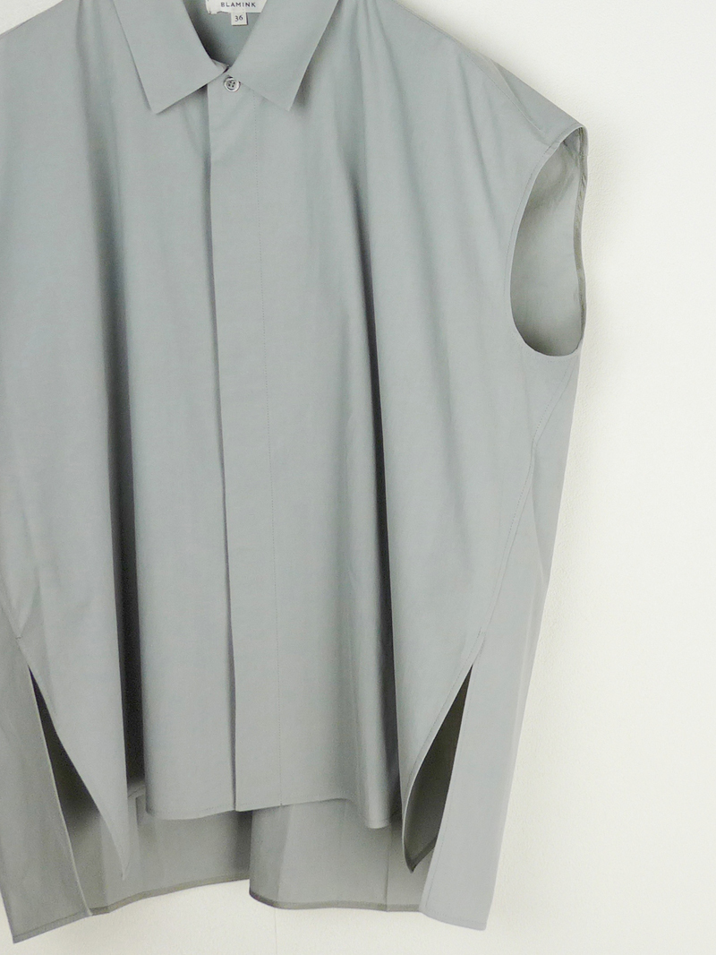 BLAMINK ブラミンク 24SS レギュラーカラー ノースリーブブラウス MD.GRAY グレー Drawer オーバーサイズ コットンシャツ
