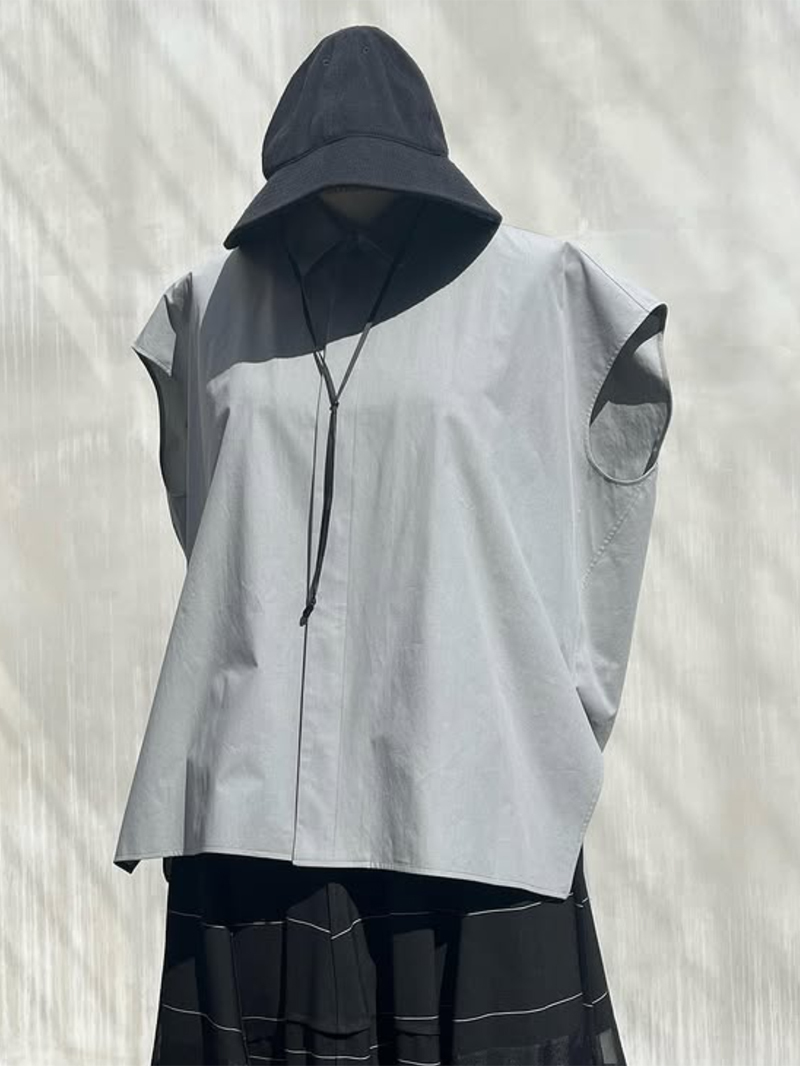 BLAMINK ブラミンク 24SS レギュラーカラー ノースリーブブラウス MD.GRAY グレー Drawer オーバーサイズ コットンシャツ