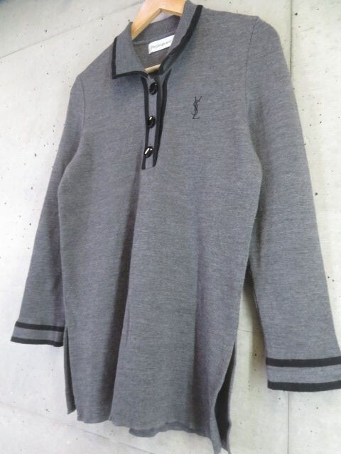 7060s12◆美品です◆90sヴィンテージ◆イヴ サンローラン 襟付きポロ ウールニットセーター M/ワンピース/ジャケット/スーツ/シャツ/パンツ