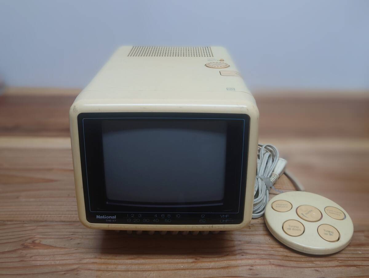 【 昭和レトロ?超希少?ビンテージ 動(dòng)作品】アナログ ポータブル TV National TH6-X7 84年(S59年)制 取説 外部アンテナ接続アダプター付
