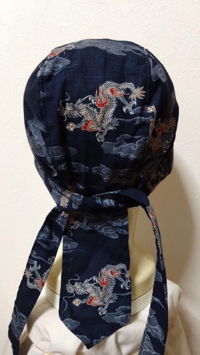 ★バンダナキャップ★ハンドメイド　まとめ売り　和柄　竜と炎　風(fēng)神雷神　トラ　紺