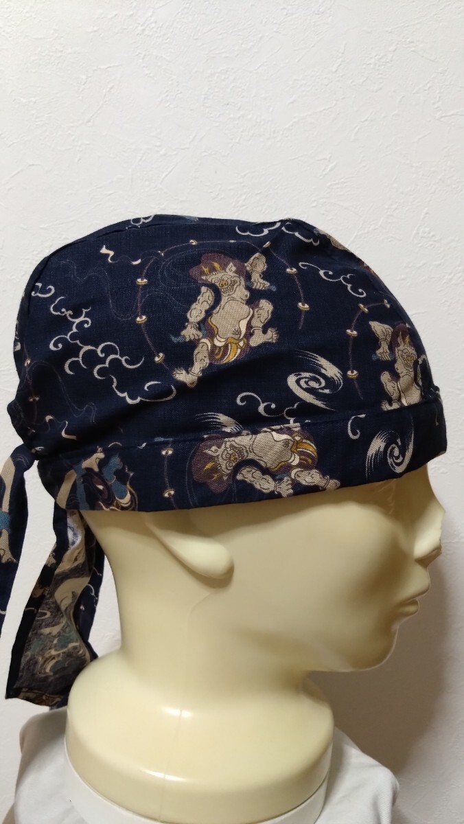 ★バンダナキャップ★ハンドメイド　まとめ売り　和柄　竜と炎　風(fēng)神雷神　トラ　紺