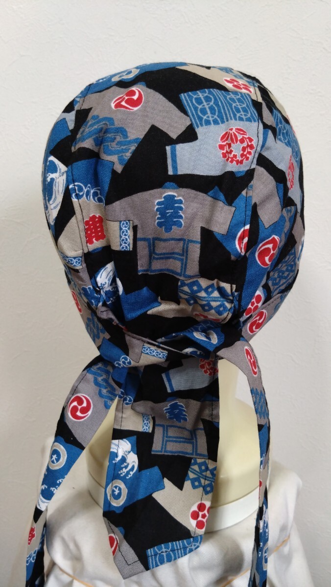 ★福袋　バンダナキャップ　5枚セット　ハンドメイド　ひまわり　和柄　はっぴ　黒　ネコ　漢字　とんぼ　紺