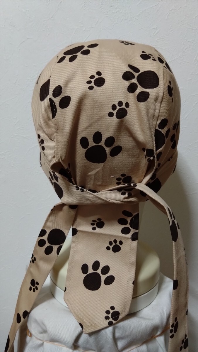 ★バンダナキャップ★ハンドメイド　足あと　ベージュ