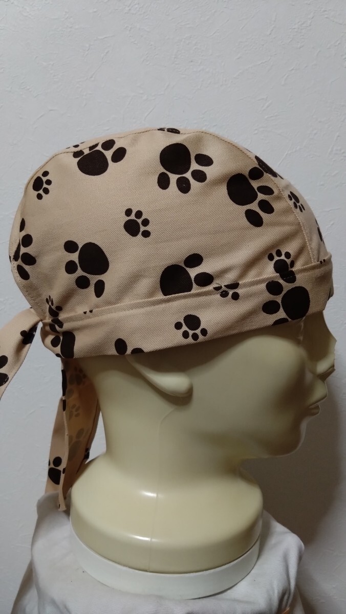 ★バンダナキャップ★ハンドメイド　足あと　ベージュ