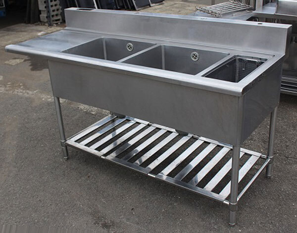 wz0570 ステンレス ソイルド 2槽 シンク 流し台 幅1825mm ダスト付き 中古 厨房 飲食店 業務用_画像2