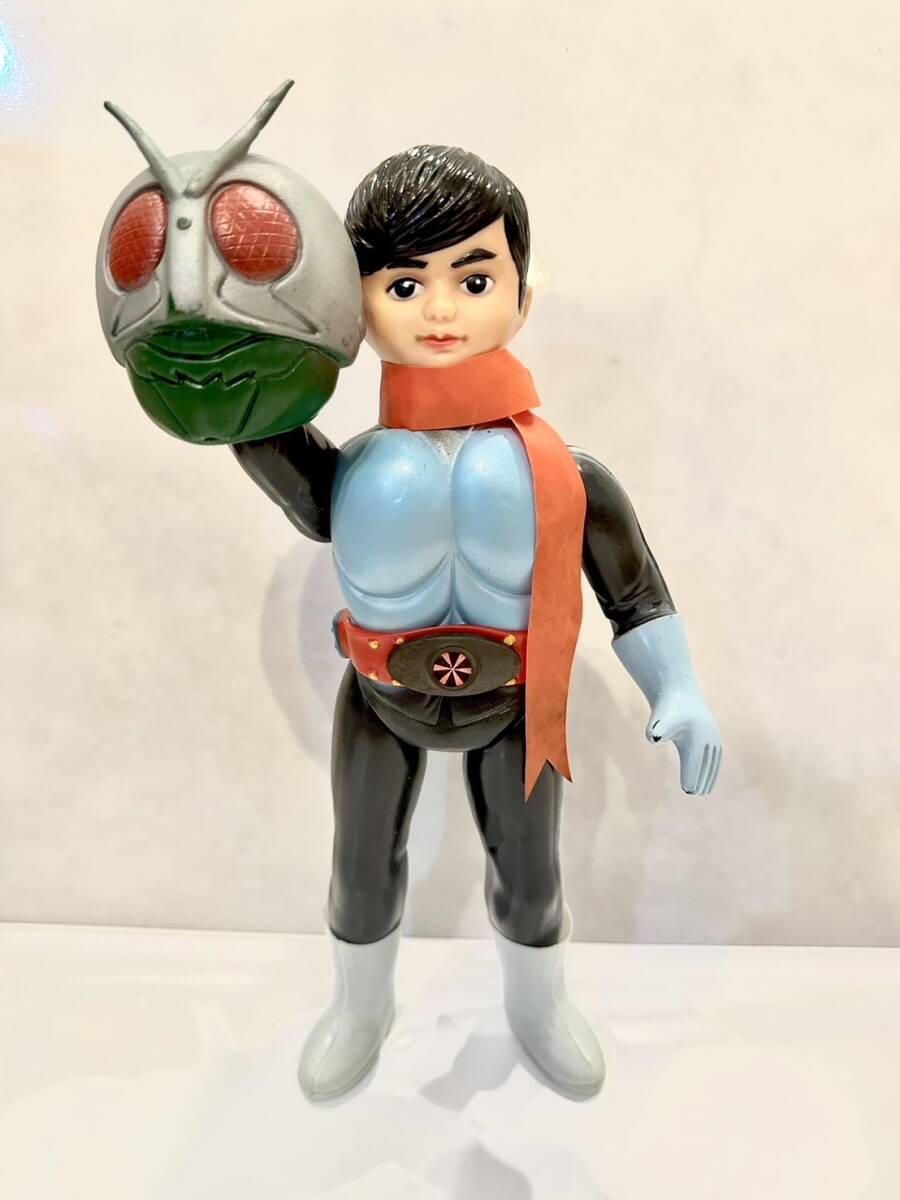 ポピー 仮面ライダー新1号 ソフビ ブリキベルト 2本線 当時物 ☆超希少 美品 当時物 2本線 マスク ブリキ 仮面ライダー ソフビ