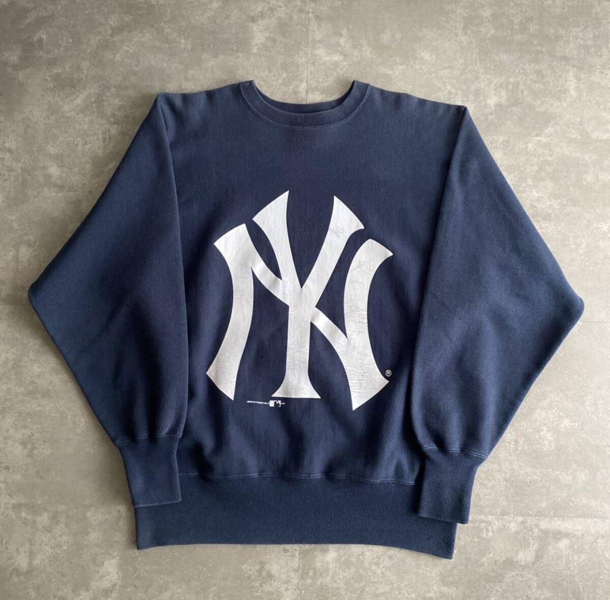 90s チャンピオン ヤンキース デカロゴ リバースウィーブ M 紺 ネイビー 90s ビンテージ チャンピオン MLB NEW YORK YANKEES