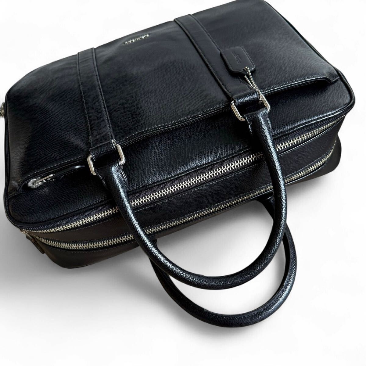 極美品●COACH コーチ コミューター 2WAY ビジネスバッグ ショルダー 2室構造 大容量 A4書類 PC 肩掛け グレインレザー 本革 ブラック 黒