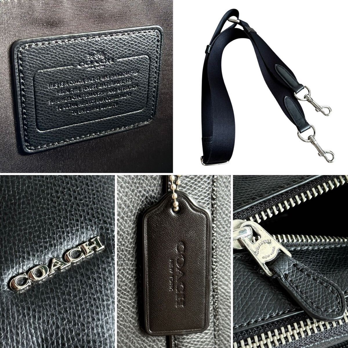 極美品●COACH コーチ コミューター 2WAY ビジネスバッグ ショルダー 2室構造 大容量 A4書類 PC 肩掛け グレインレザー 本革 ブラック 黒
