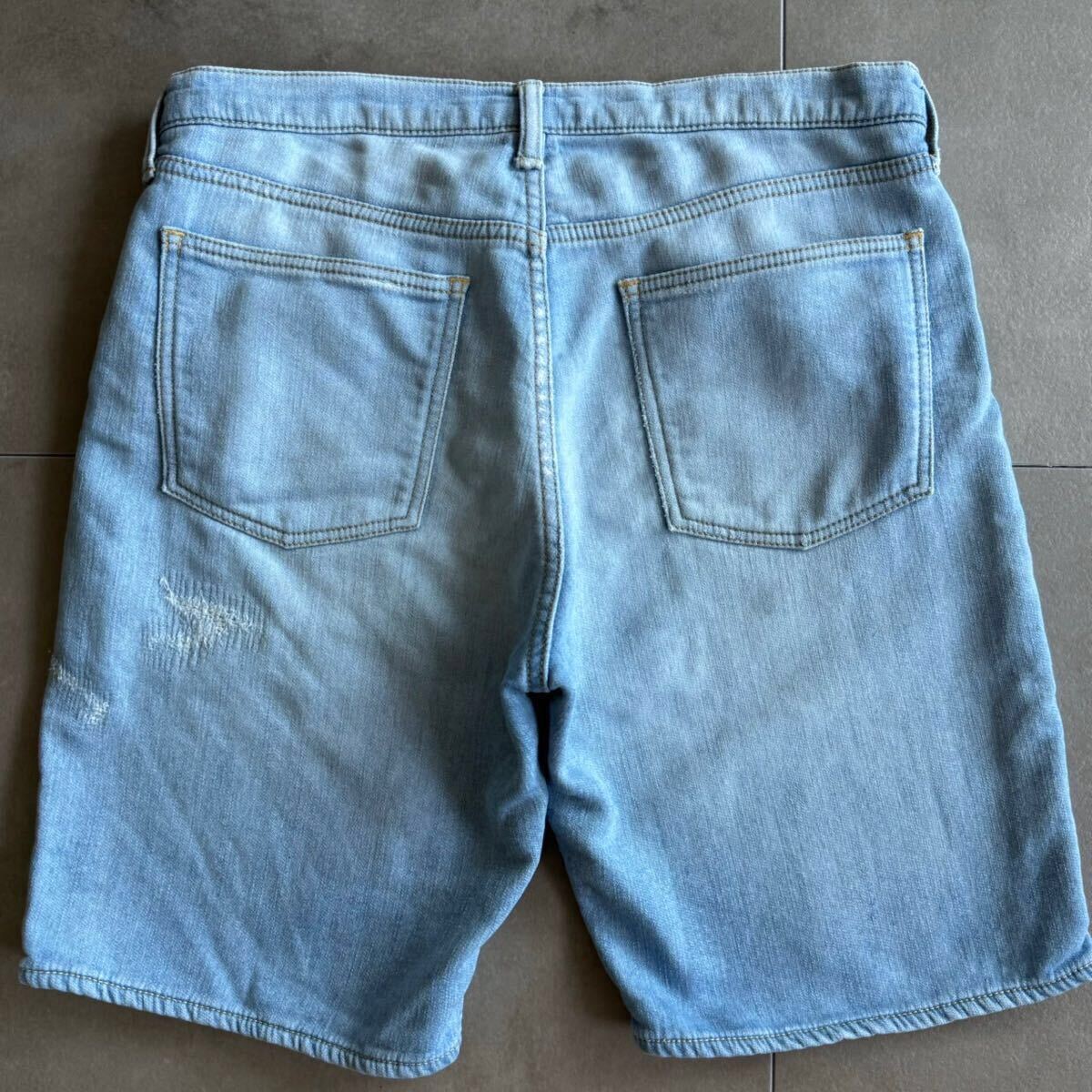 極美品●ロンハーマン RHC『夏の浜辺に合う1本!』スウェットデニム ショーツ ハーフパンツ ダメージ×リペア×ウォッシュ劽岥 ストレッチ S
