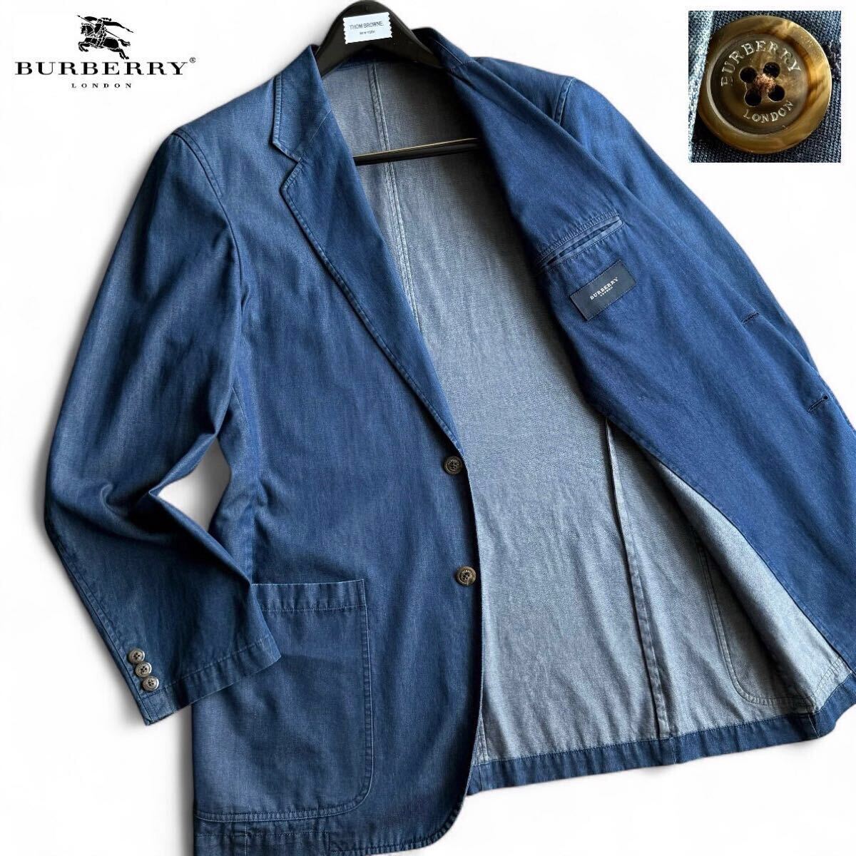 極美品/XLサイズ●バーバリーロンドン デニム素材 サマージャケット アンコン BURBERRY LONDON ブルーデニム インディゴ染 LL 日本制 春夏