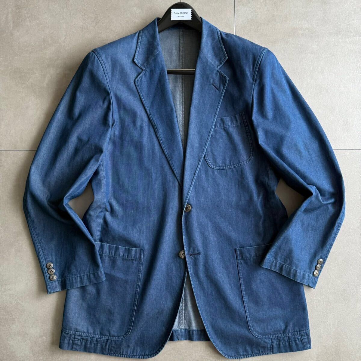 極美品/XLサイズ●バーバリーロンドン デニム素材 サマージャケット アンコン BURBERRY LONDON ブルーデニム インディゴ染 LL 日本制 春夏