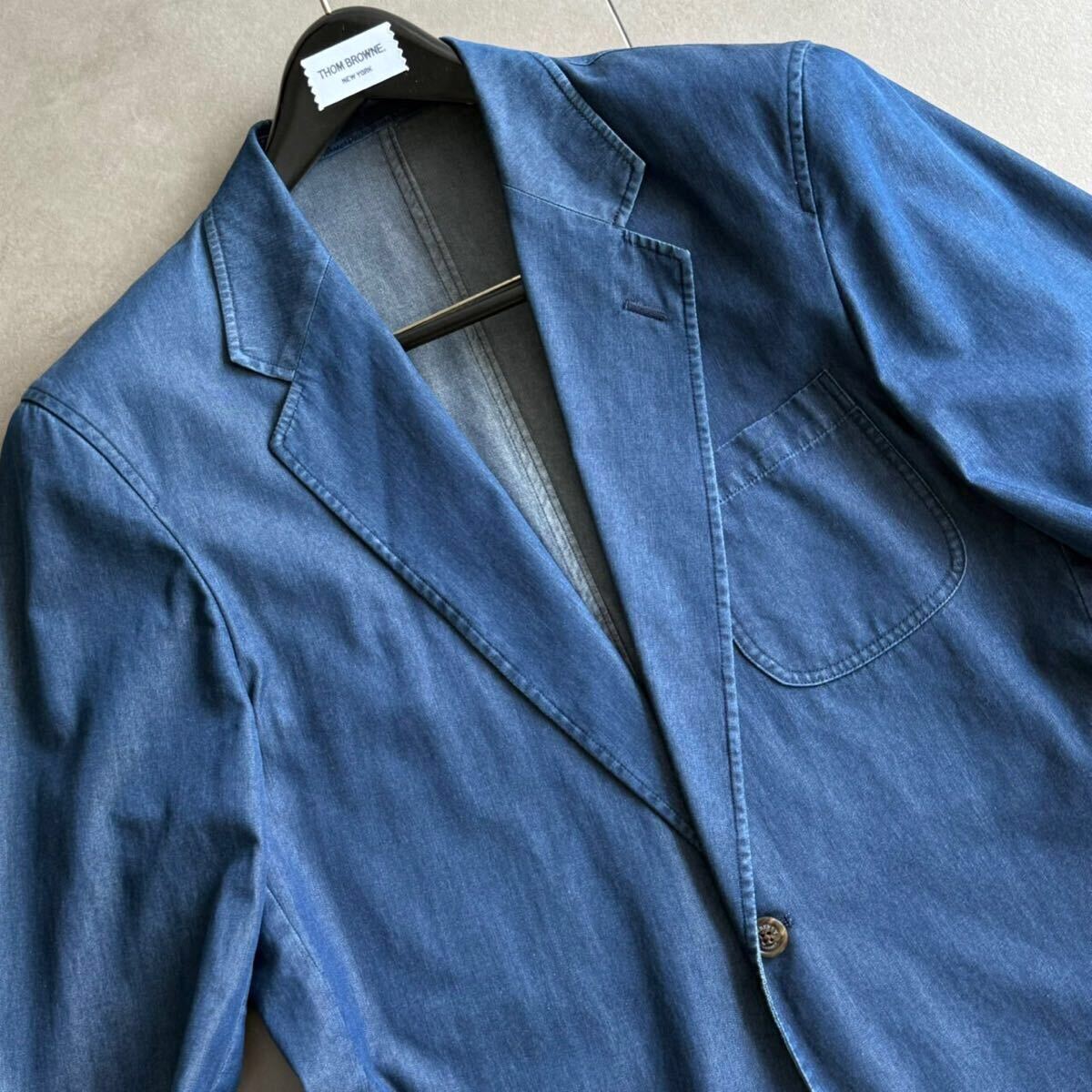 極美品/XLサイズ●バーバリーロンドン デニム素材 サマージャケット アンコン BURBERRY LONDON ブルーデニム インディゴ染 LL 日本制 春夏