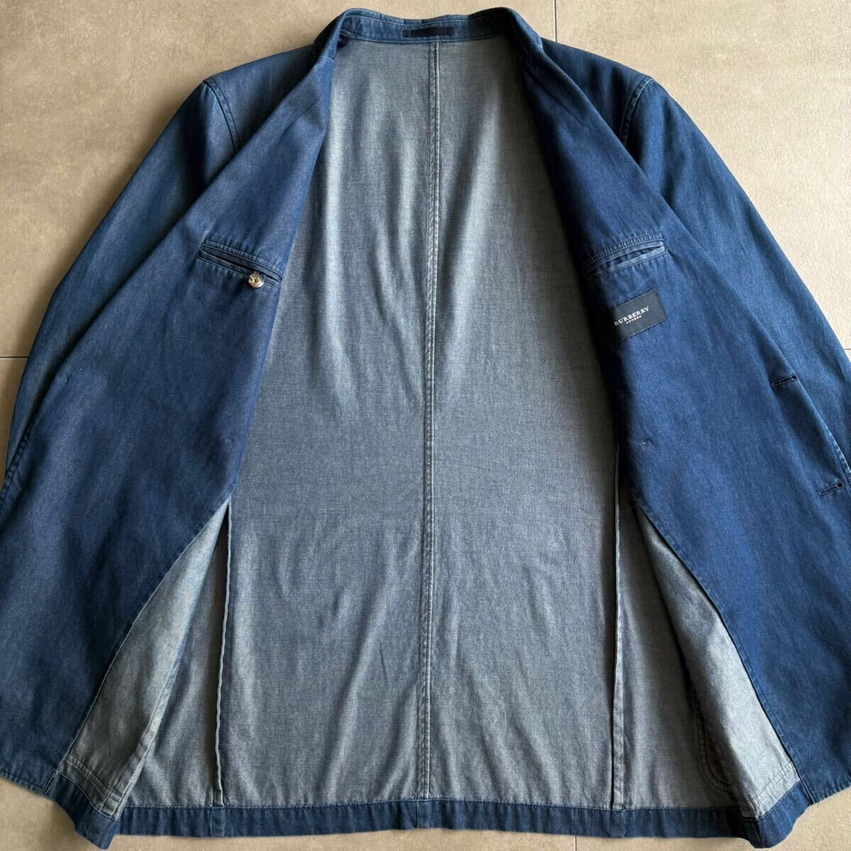 極美品/XLサイズ●バーバリーロンドン デニム素材 サマージャケット アンコン BURBERRY LONDON ブルーデニム インディゴ染 LL 日本制 春夏