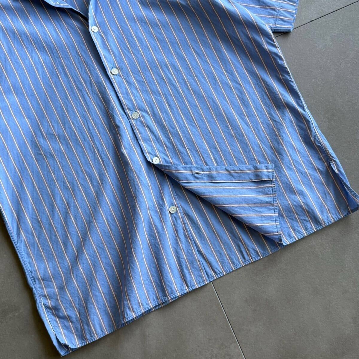 極美品/L相當(dāng)●ロンハーマン RHC『浜辺に映える爽やかさと品を纏う羽織り！』半袖 オーバーサイズシャツ ストライプ ブルー 夏 RonHerman