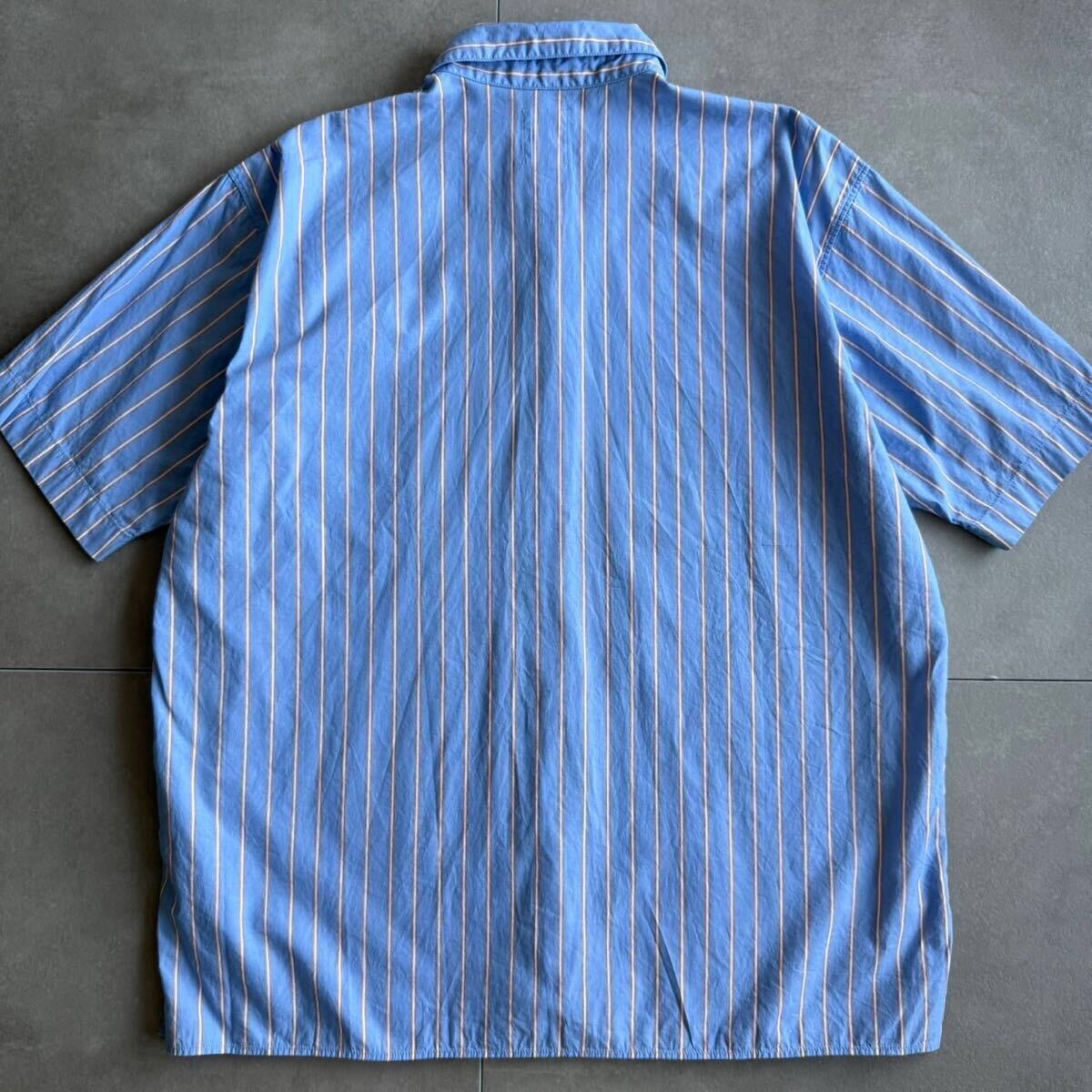 極美品/L相當(dāng)●ロンハーマン RHC『浜辺に映える爽やかさと品を纏う羽織り！』半袖 オーバーサイズシャツ ストライプ ブルー 夏 RonHerman