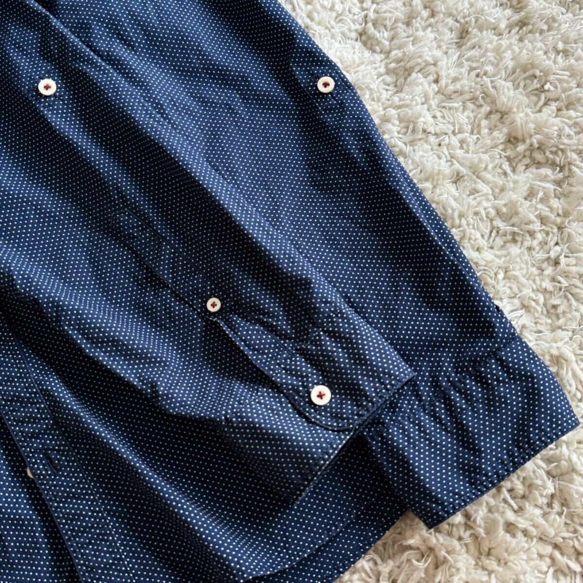激レア特大4(XL)/極美品●バーバリーブラックレーベル ホース刺繍 ドット柄 長袖シャツ ドレス 羽織り ネイビー 紺 BURBERRY BLACK LABEL