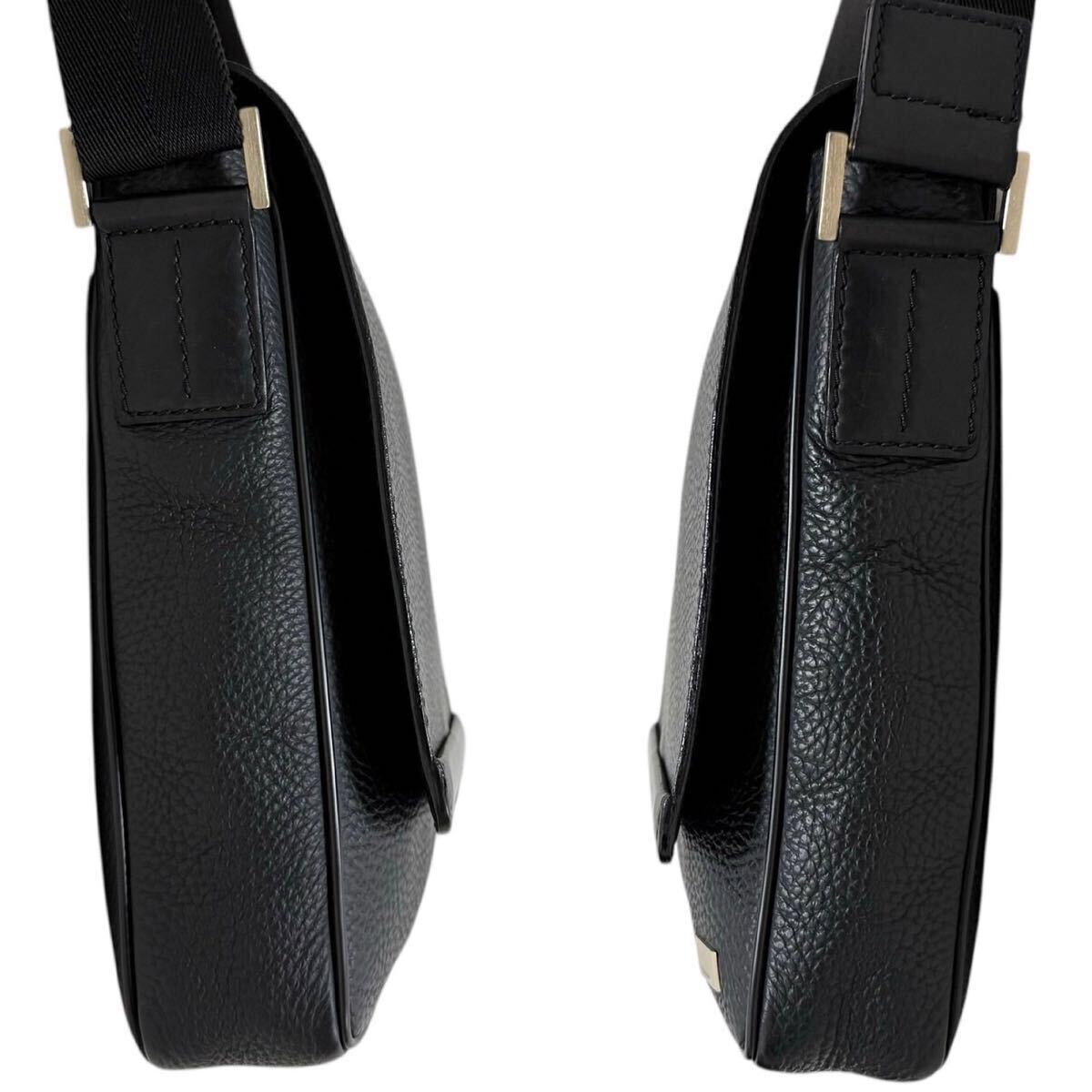 1円●未使用級●dunhill ダンヒル ショルダーバッグ 斜め掛け クロスボディ ビジネス レザー 本革 ブラック 黒 ゴールド金具 イタリア制