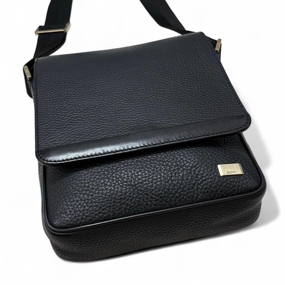 1円●未使用級●dunhill ダンヒル ショルダーバッグ 斜め掛け クロスボディ ビジネス レザー 本革 ブラック 黒 ゴールド金具 イタリア制