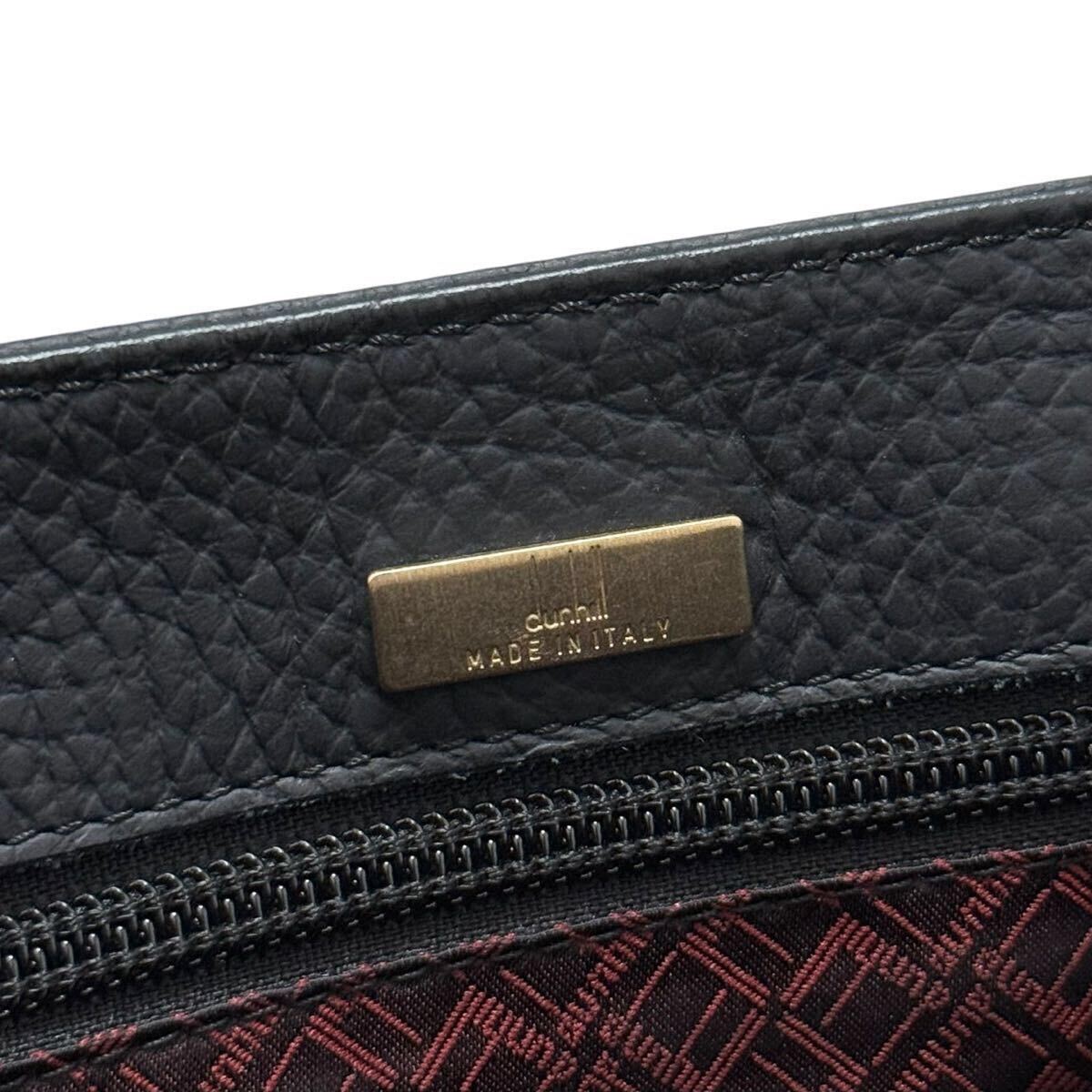 1円●未使用級●dunhill ダンヒル ショルダーバッグ 斜め掛け クロスボディ ビジネス レザー 本革 ブラック 黒 ゴールド金具 イタリア制