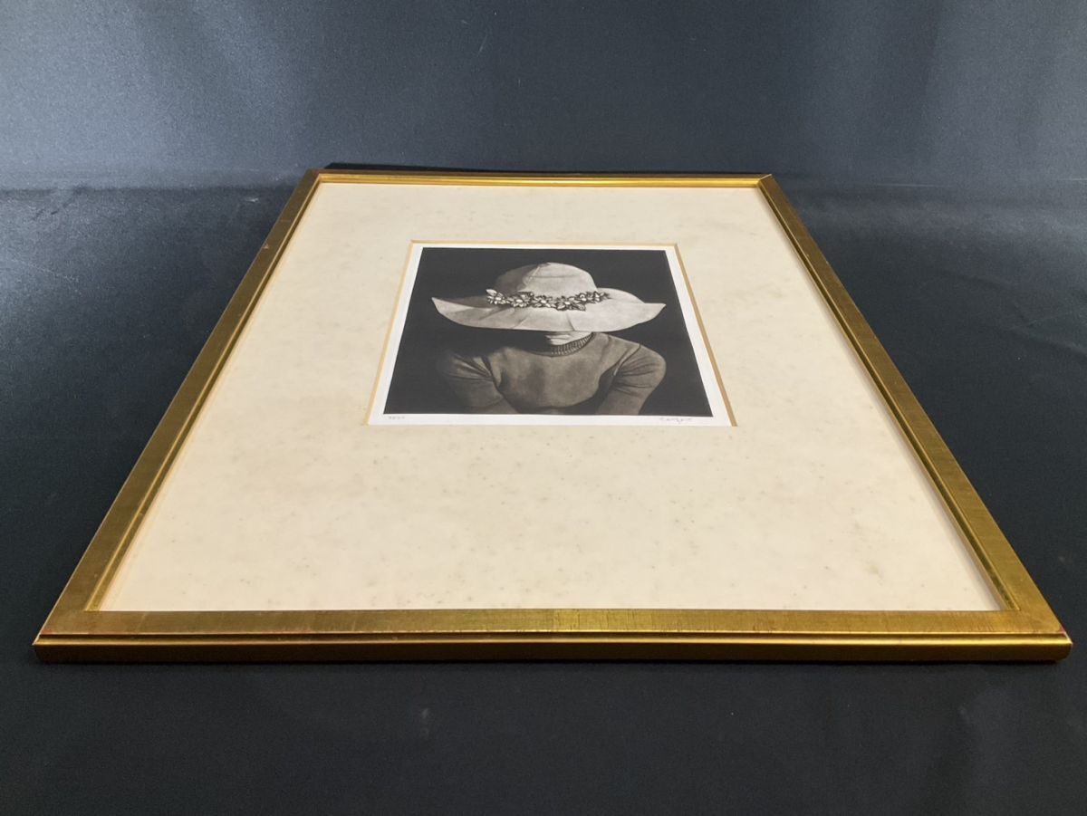 真作■銅版畫?メゾチント■斉藤カオル■『Hat』■春陽會?人気作家■額付絵畫　1ｄ
