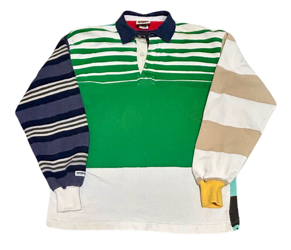 美品 BARBARIAN クレイジーパターン ボーダー ラガーシャツ サイズ XL カナダ製 バーバリアン ポロシャツ アメカジ 長袖_画像1