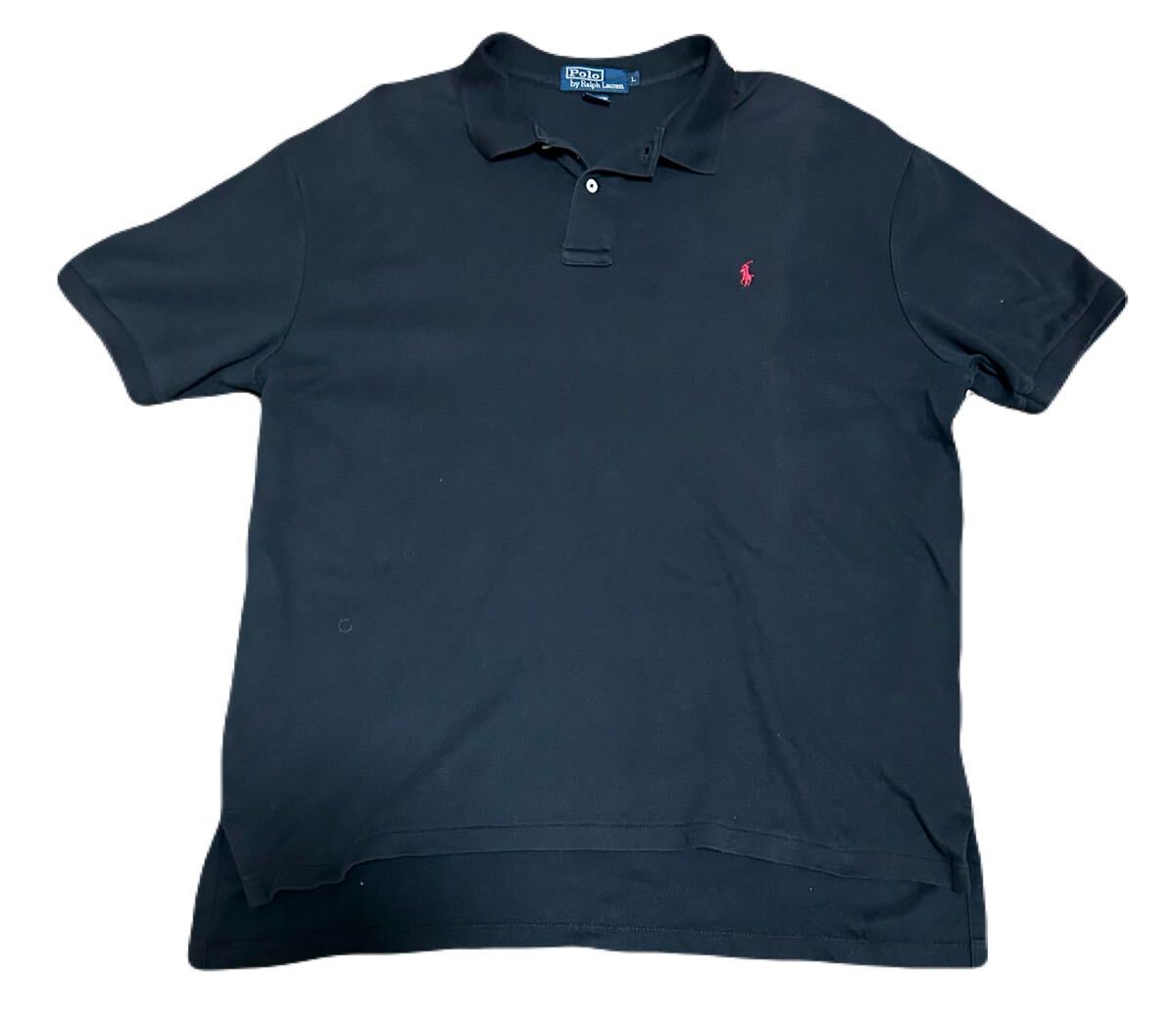 大きいサイズ ポロ ラルフローレン ポロシャツ 柔らかコットンタイプ L RALPH LAUREN 半袖 ブラック 希少ノーザンマリアナ諸島メイド_画像1