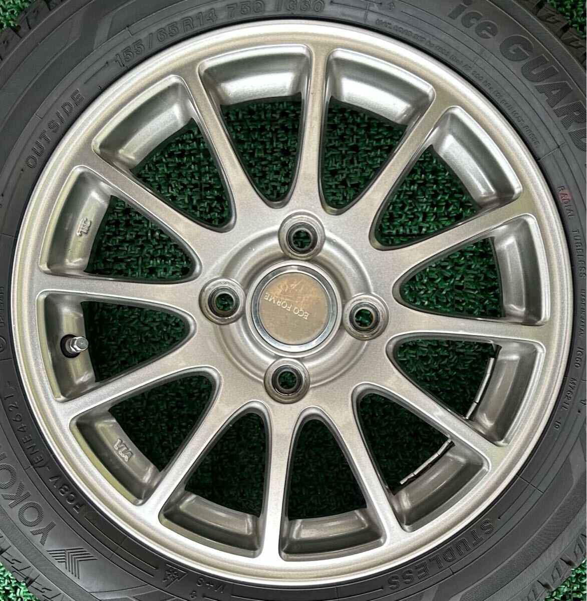155/65R14 2021年スタッドレス ヨコハマice GUARD IG60 タイヤアルミセット　4穴 PCD100 ET+45 14×4.5J ハブ73mm軽自動車_画像8