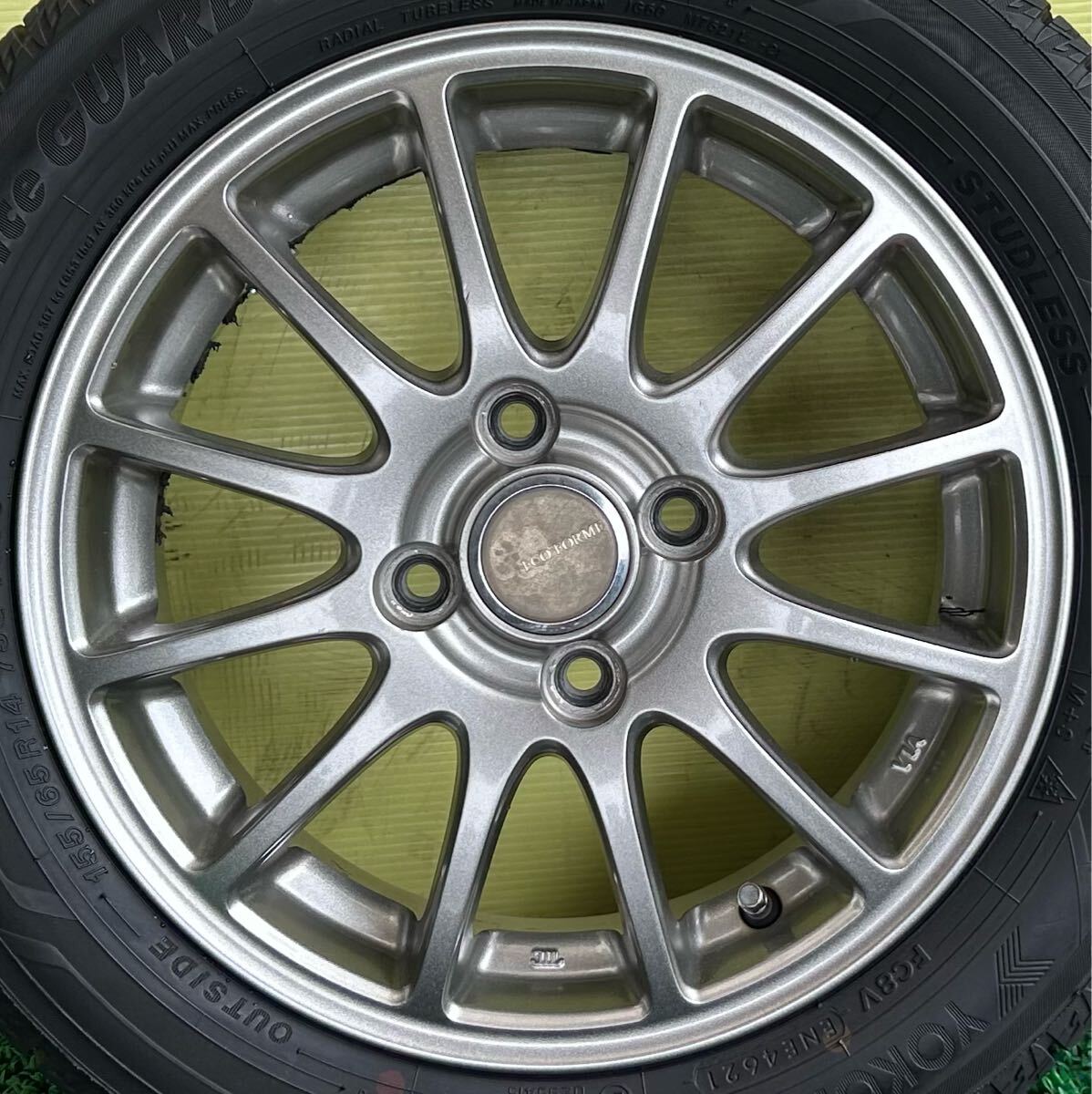 155/65R14 2021年スタッドレス ヨコハマice GUARD IG60 タイヤアルミセット　4穴 PCD100 ET+45 14×4.5J ハブ73mm軽自動車_画像10