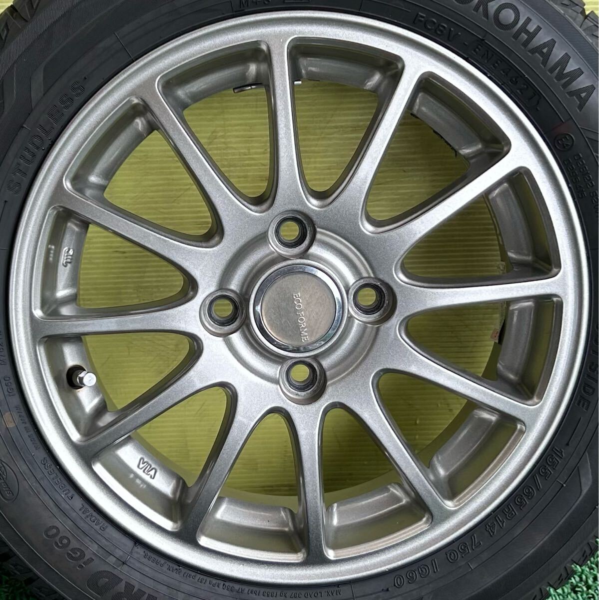 155/65R14 2021年スタッドレス ヨコハマice GUARD IG60 タイヤアルミセット　4穴 PCD100 ET+45 14×4.5J ハブ73mm軽自動車_画像9