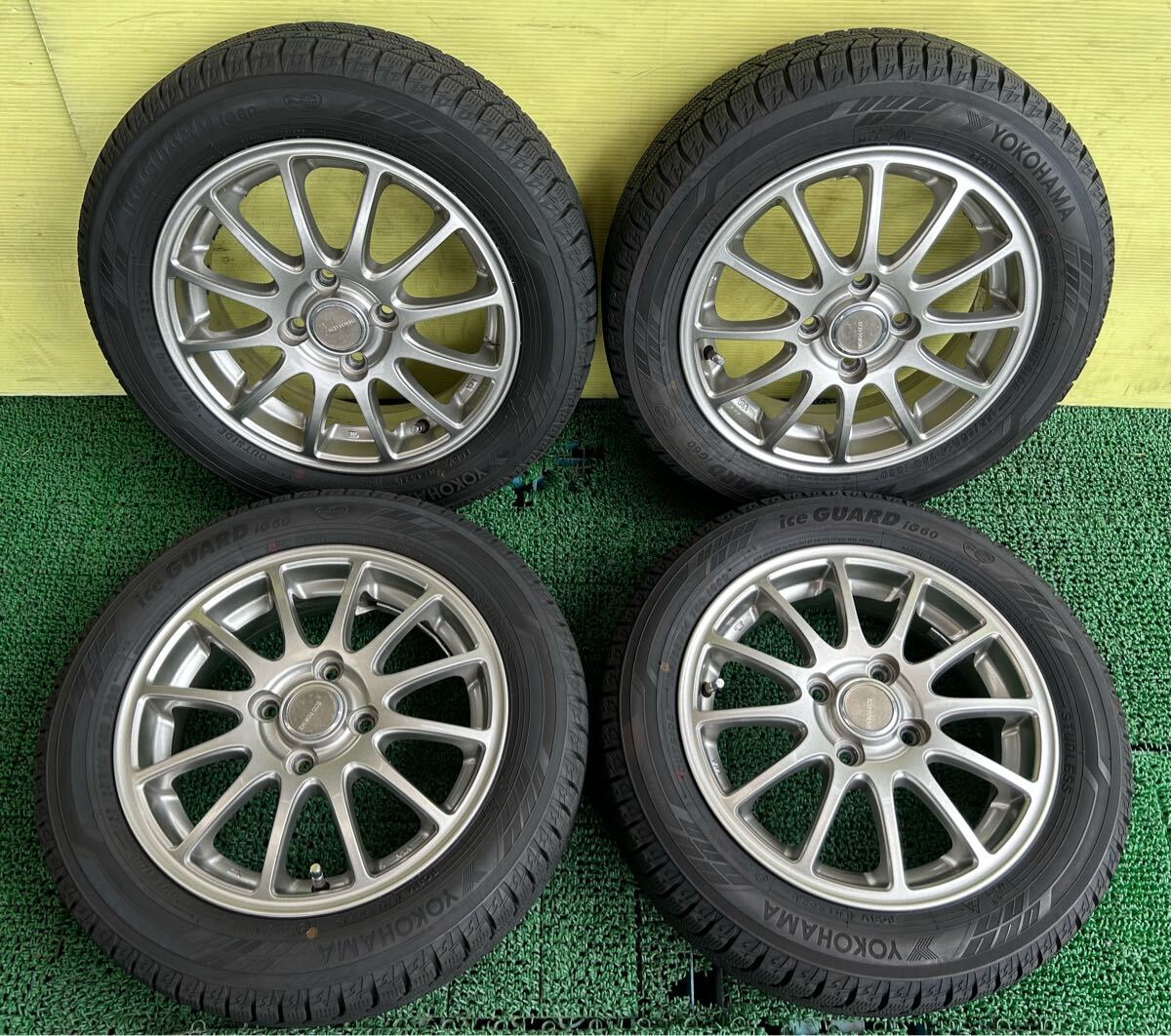 155/65R14 2021年スタッドレス ヨコハマice GUARD IG60 タイヤアルミセット　4穴 PCD100 ET+45 14×4.5J ハブ73mm軽自動車_画像1