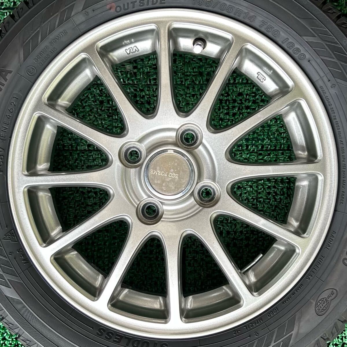 155/65R14 2021年スタッドレス ヨコハマice GUARD IG60 タイヤアルミセット　4穴 PCD100 ET+45 14×4.5J ハブ73mm軽自動車_画像7