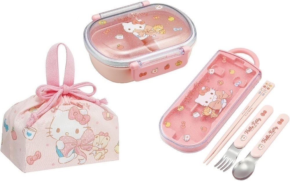 新品未開封◆Skaterお弁当箱3点セット◆ハローキティサンリオ360mlランチボックスお箸トリオセット巾着子供キッズ女の子ピンク日本製_画像1