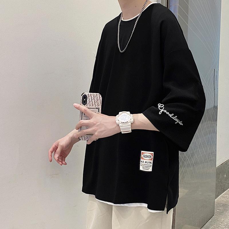 夏服 トップス 7分袖 Tシャツ 大きいサイズ 七分丈tシャツ メンズ おしゃれ 40代 50代 アメカジ カジュアル ブラック M