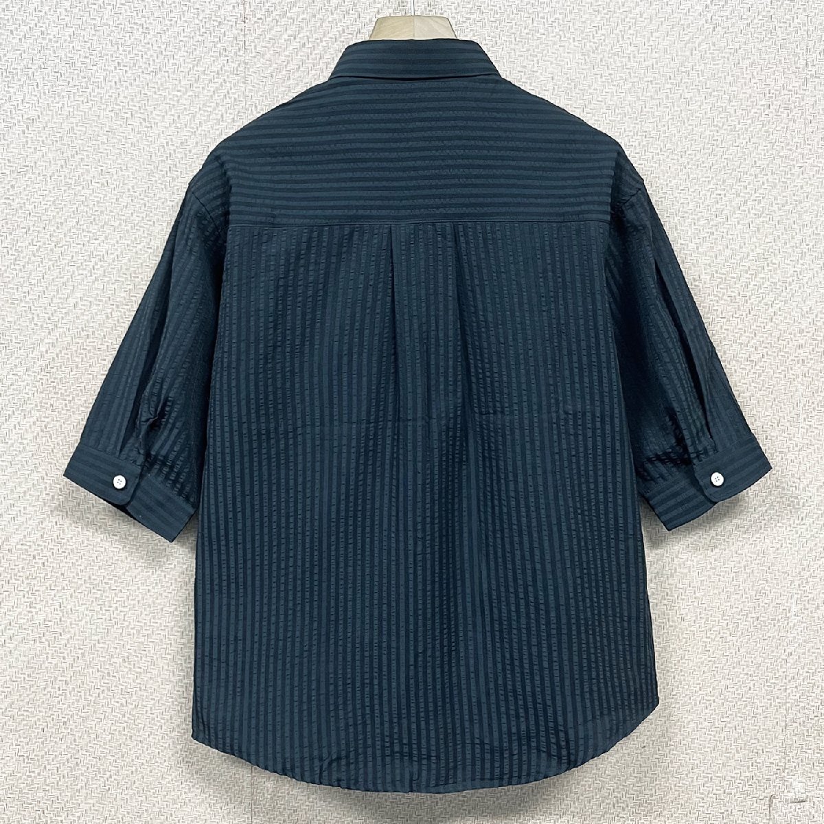 個(gè)性ヨーロッパ制※定価2萬◆ブルガリア発※RISELIN 半袖シャツ ソフト 快適 速干 ストライプ柄 折り襟 開襟シャツ 切替 日常 夏 XL/50