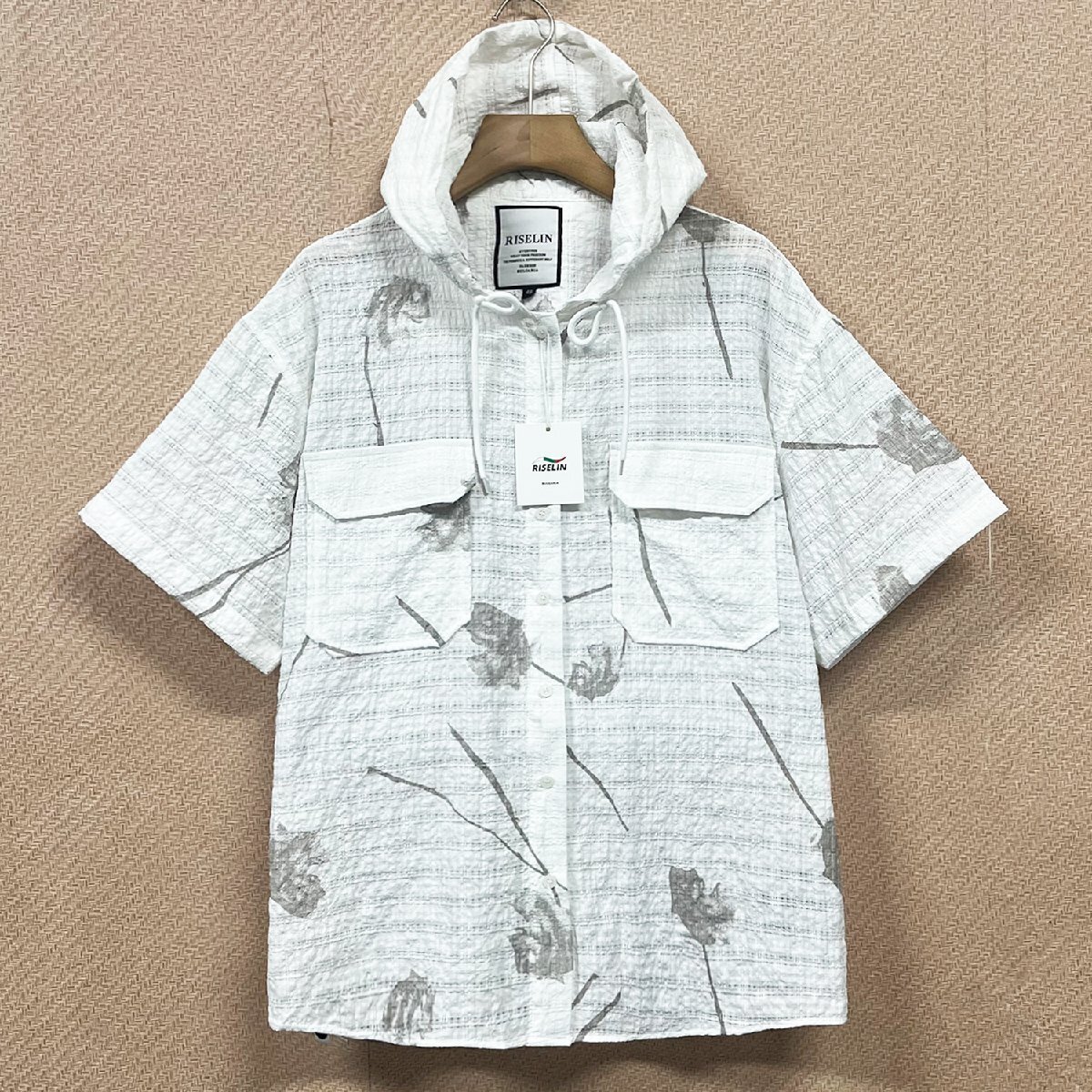 上品ヨーロッパ制※定価2萬◆ブルガリア発※RISELIN 半袖 パーカー コットン混 薄手 通気 速干 総柄 透け感 オシャレ 普段著 通學(xué) 2XL/52