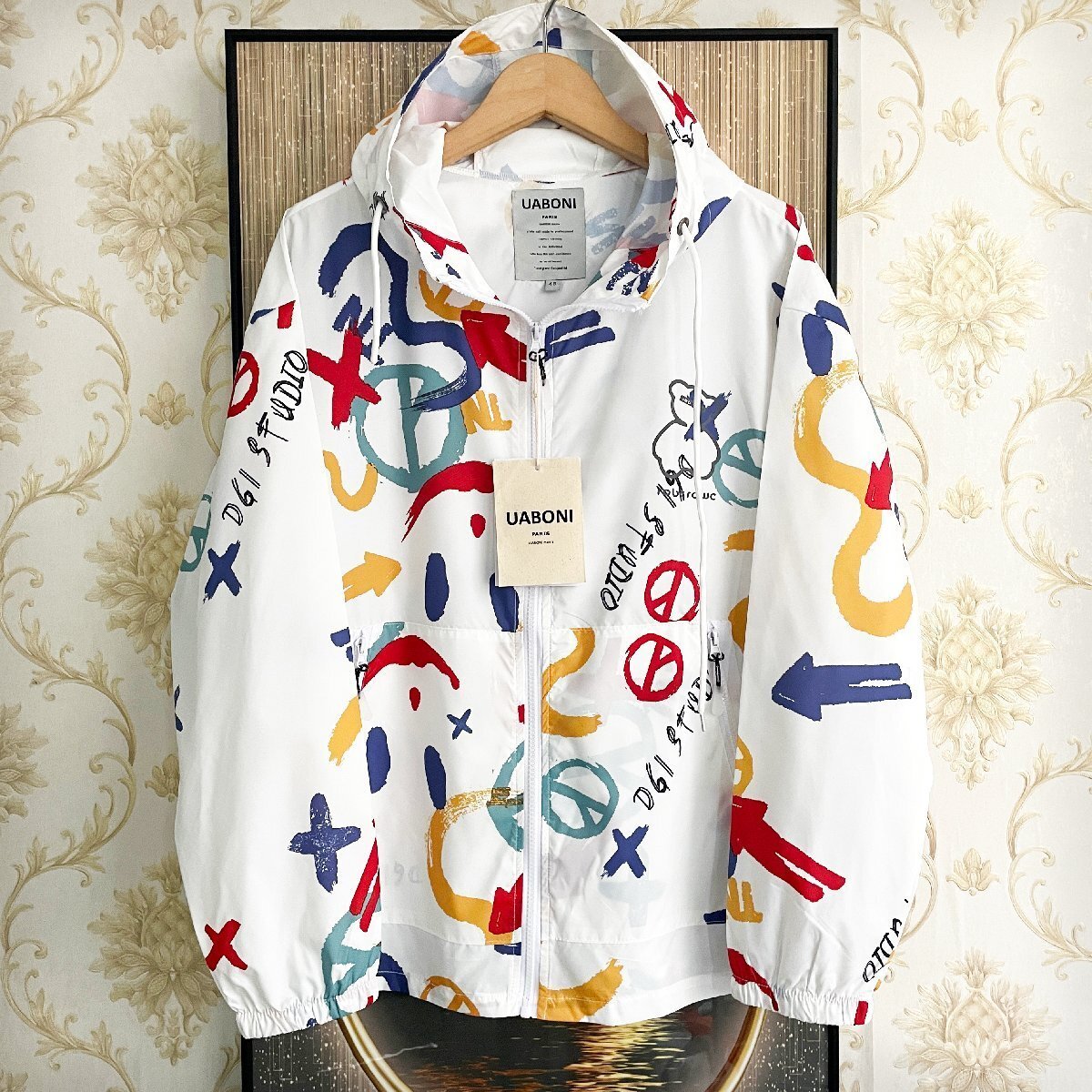 個性EU制＆定価6萬◆UABONI*Paris*ジャケット*ユアボニ*パリ発◆超軽量 速干 通気 オシャレ 日焼け防止 カラフル 総柄 アウター L/48
